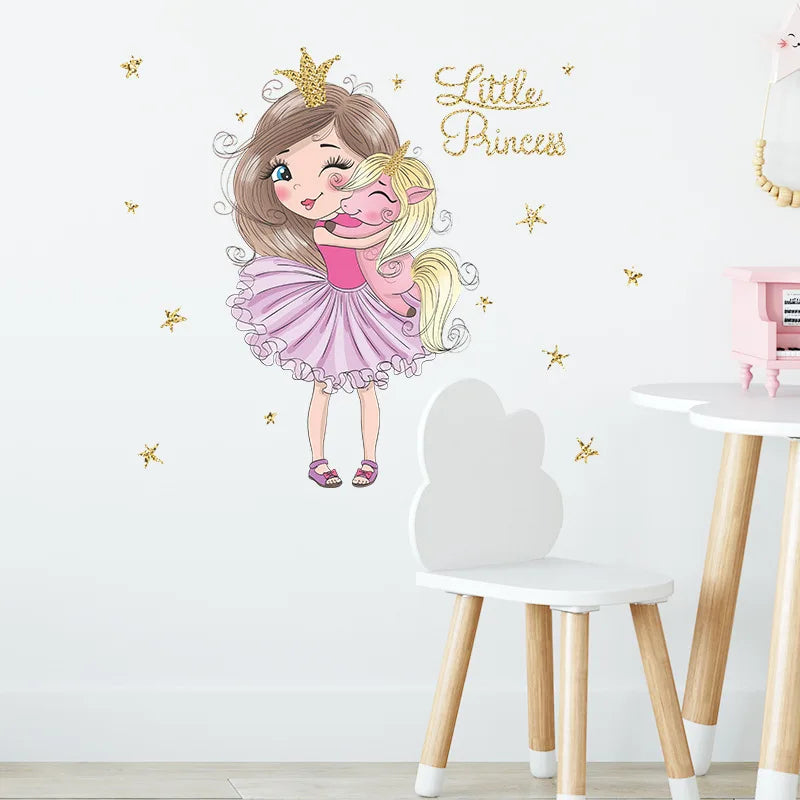 Princess-Unicorn Hug Wall Decal for Kids Room & Nursery