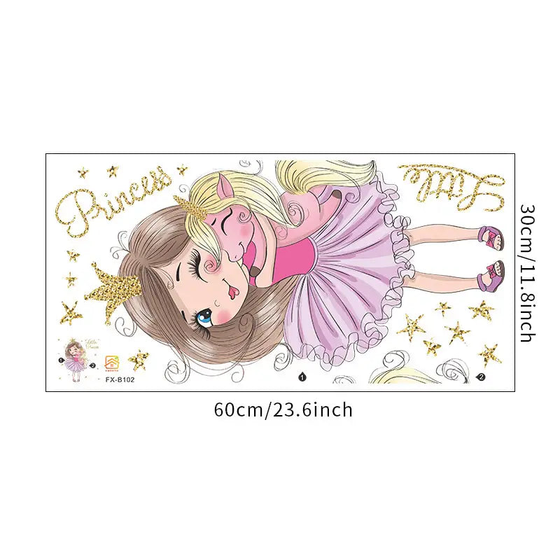 Princess-Unicorn Hug Wall Decal for Kids Room & Nursery