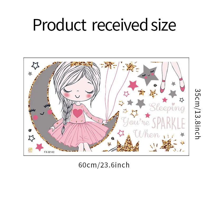 Illustration of a girl with stars and moon, labeled with dimensions 35cm/13.8in and 60cm/23.6in.