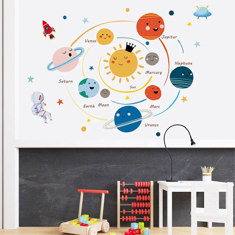 Children's room with Tipi Tipi Tap  Solar System wall sticker on a chalkboard wall.