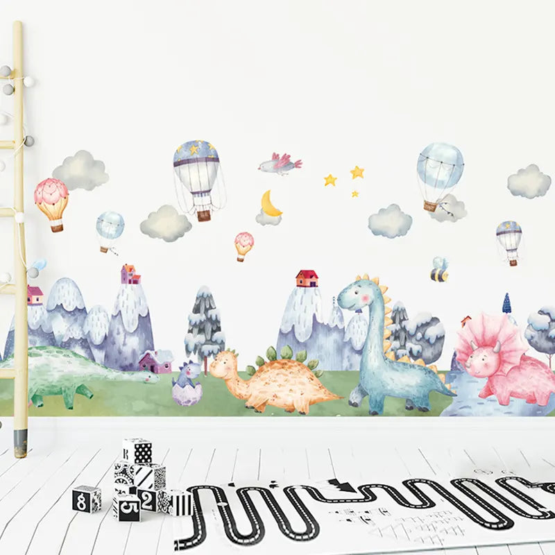 Children's room with The Tipi Tipi Tap Snow Mountain Dinosaur World Wall Decal.