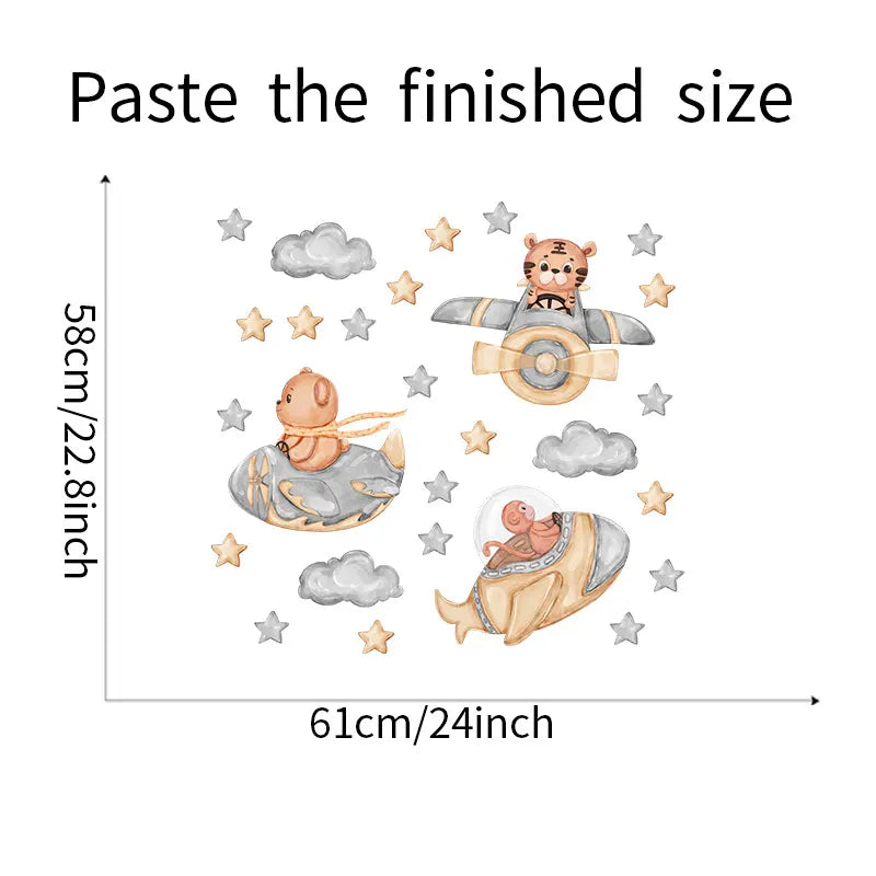 Space Adventure With Cute Animal Wall Decals for Kids Room & Nursery