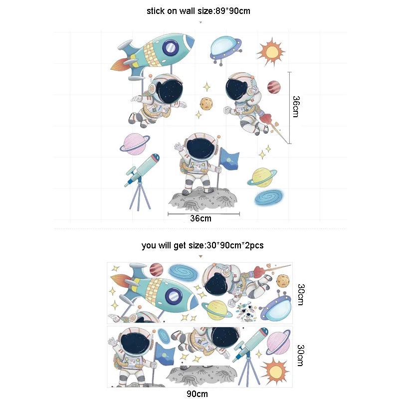 Dimensions and measurements of Tipi Tipi Tap Space Astronaut, Planets & Solar System Wall Decals on a white background