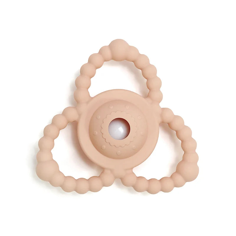 Beige Tipi Tipi Tap Triangular Rattle Teether on a white background