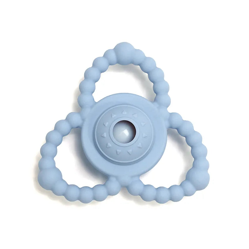 Blue Tipi Tipi Tap Triangular Rattle Teether on a white background.