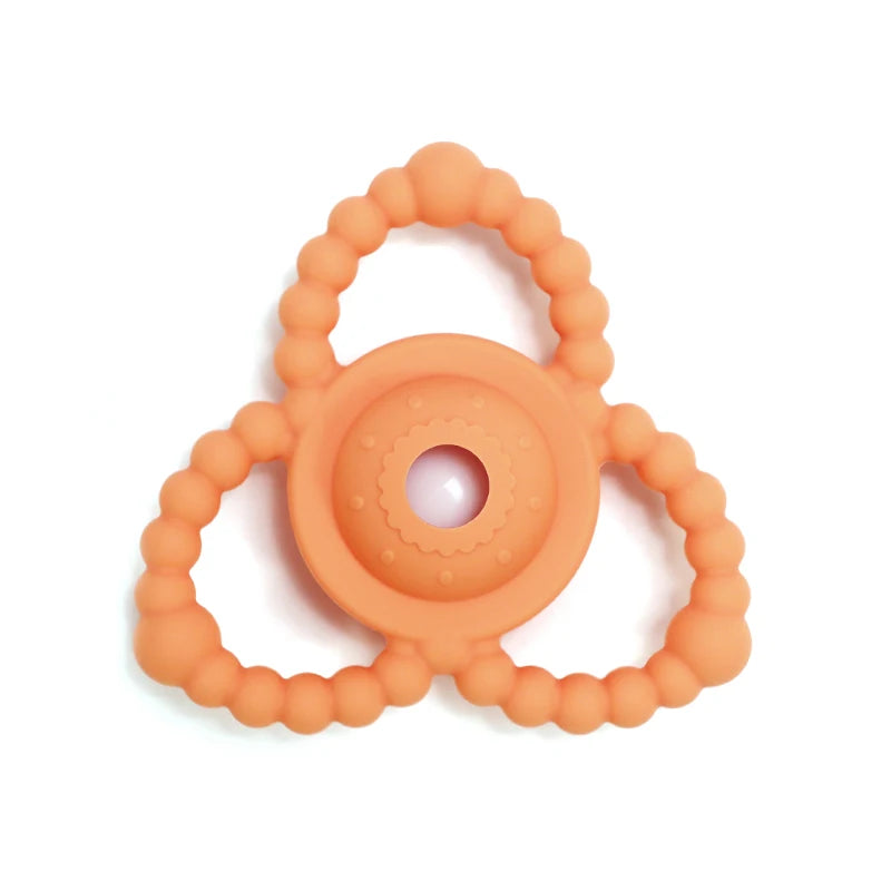 Orange Tipi Tipi Tap Triangular Rattle Teether on a white background.