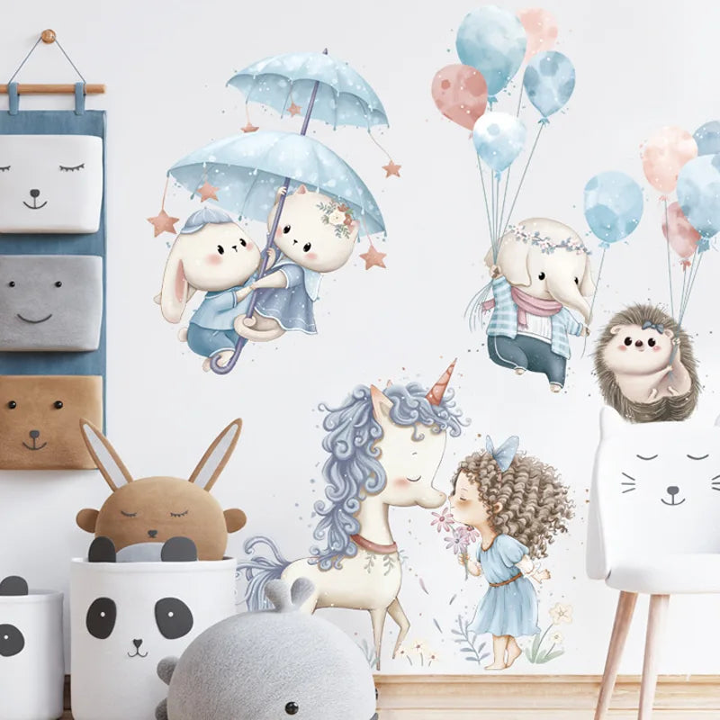 Children's room with Tipi Tipi Tap Unicorn & Princess Wall Decal with decor items.