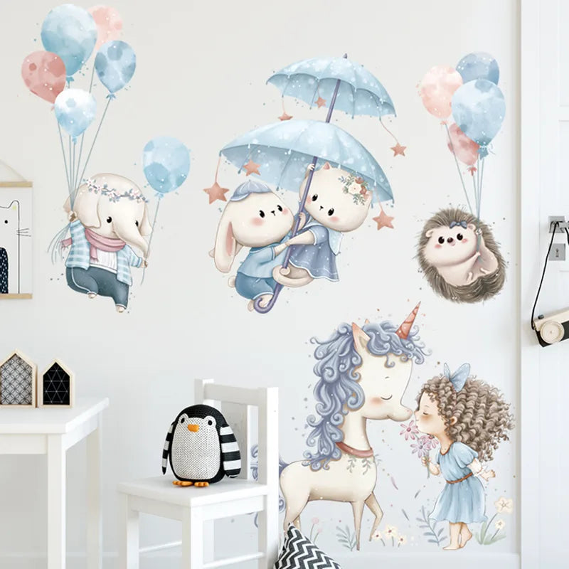 Children's room with Tipi Tipi Tap Unicorn & Princess Wall Decal and chair and table.