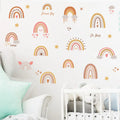 Wall with colorful rainbow decals in a child's room