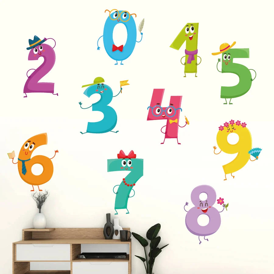Pumkins Colorful cartoon numbers on a wall with a white background