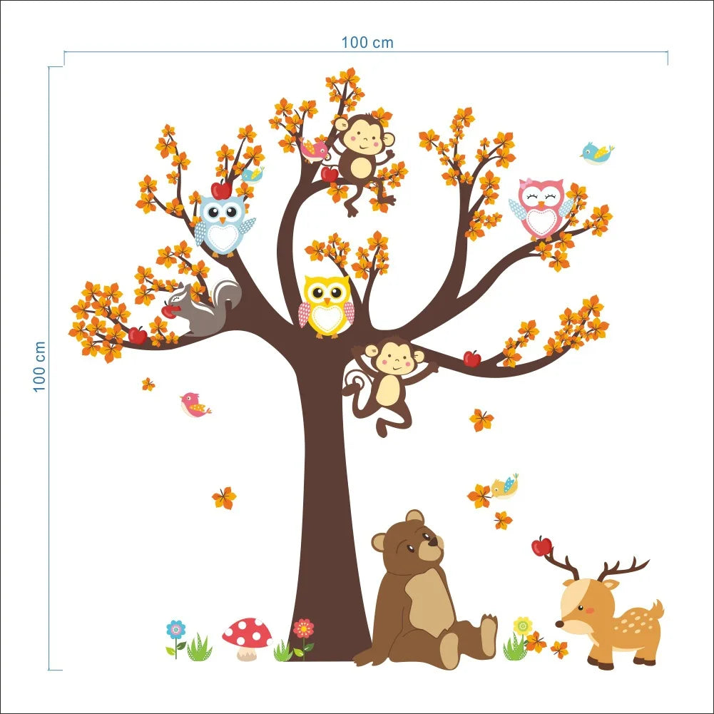 Pumkins Wall decal of a tree with animals on a white background
