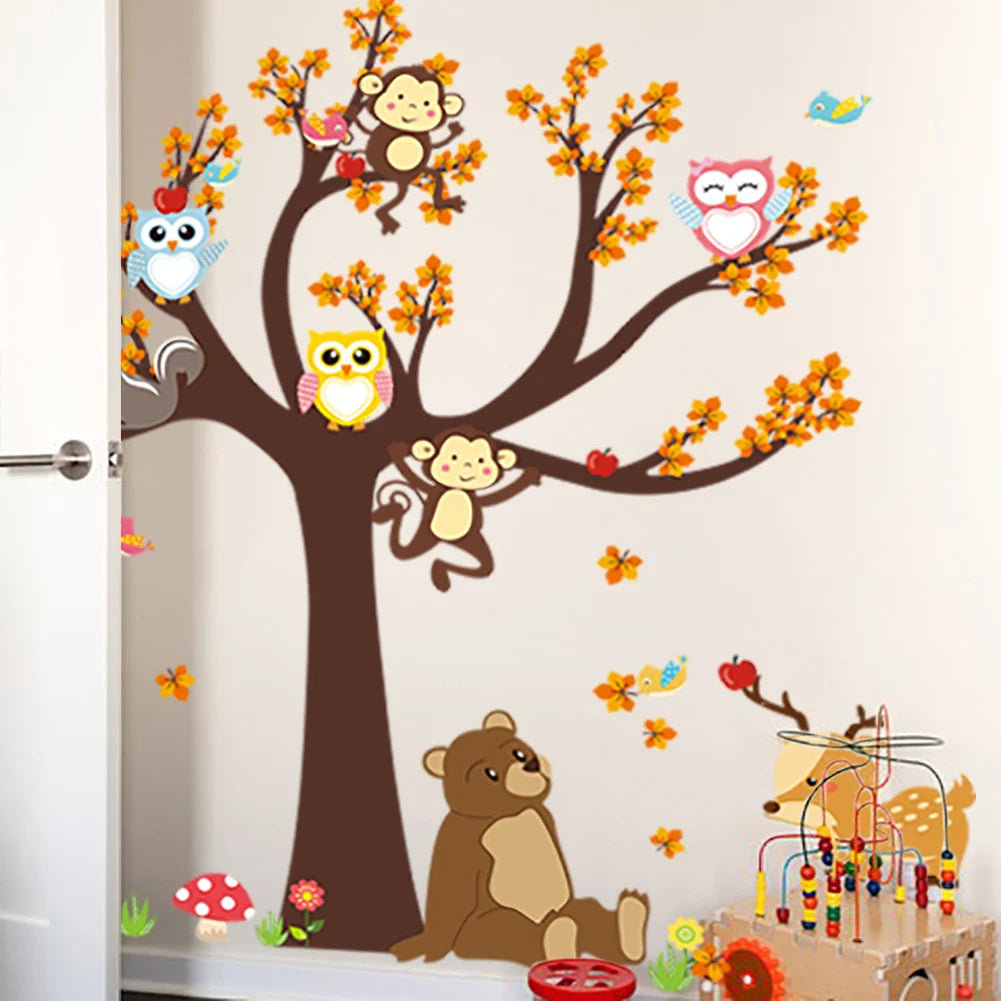 Children's Pumkins wall decal with a tree, animals, and toys on a neutral background